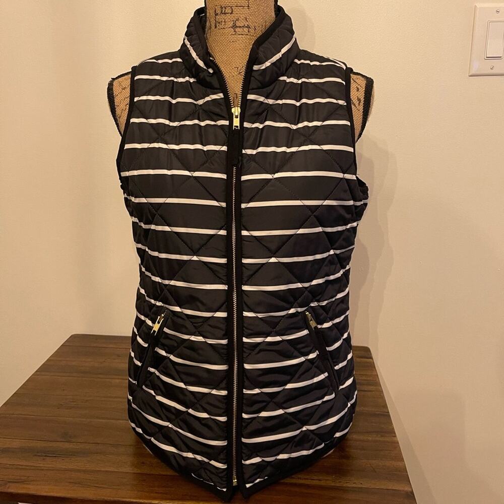 Crown & Ivy Blue & White Striped Puffer Vest